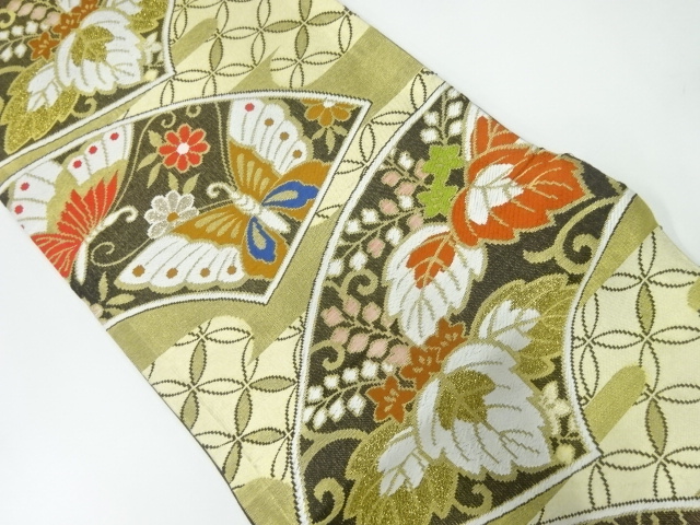 JAPANESE KIMONO / ANTIQUE FUKURO OBI / WOVEN PAULOWNIA & BUTTERFLY